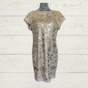 Vince Camuto Sleeveless Party cocktail shift Dress Gold Sequin Size 12